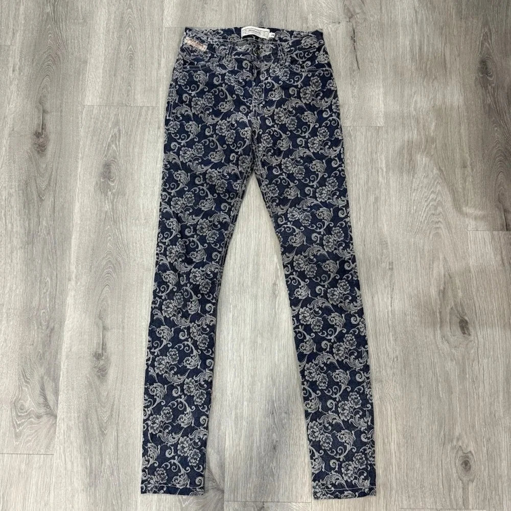 Moikana‎ Women's Skinny Jeans Blue Floral Print Size 38 Premium Design